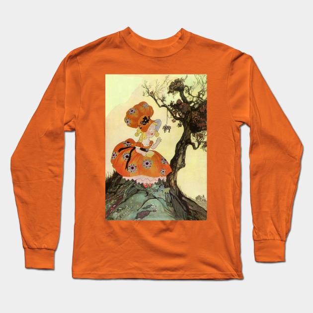 Vintage Mother Goose, Little Miss Muffet with Spider Long Sleeve T-Shirt by MasterpieceCafe